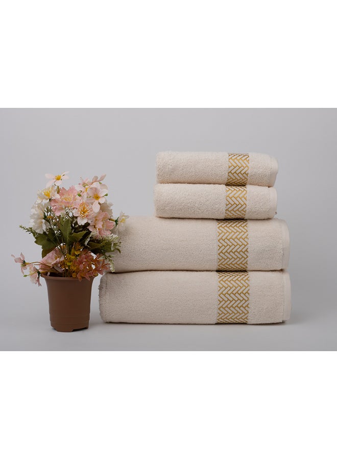 White Rose 4 Piece Bathroom Towel Set - ARROW JACQUARD - 500 GSM - 100% Cotton Terry - Jacquard Border- 2 Bath Towel 70X140 cm & 2 Hand Towel 50x90 cm- Luxury Touch - Extra Absorbent-White - Image 1