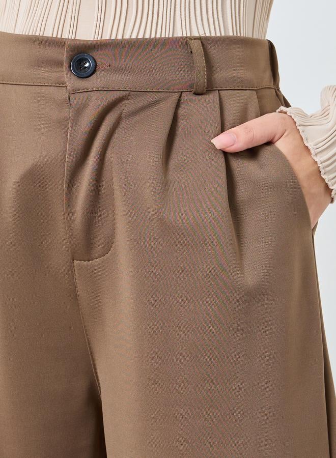 ستايلي بنطال سادة بأرجل واسعة وكسرات - Image 3