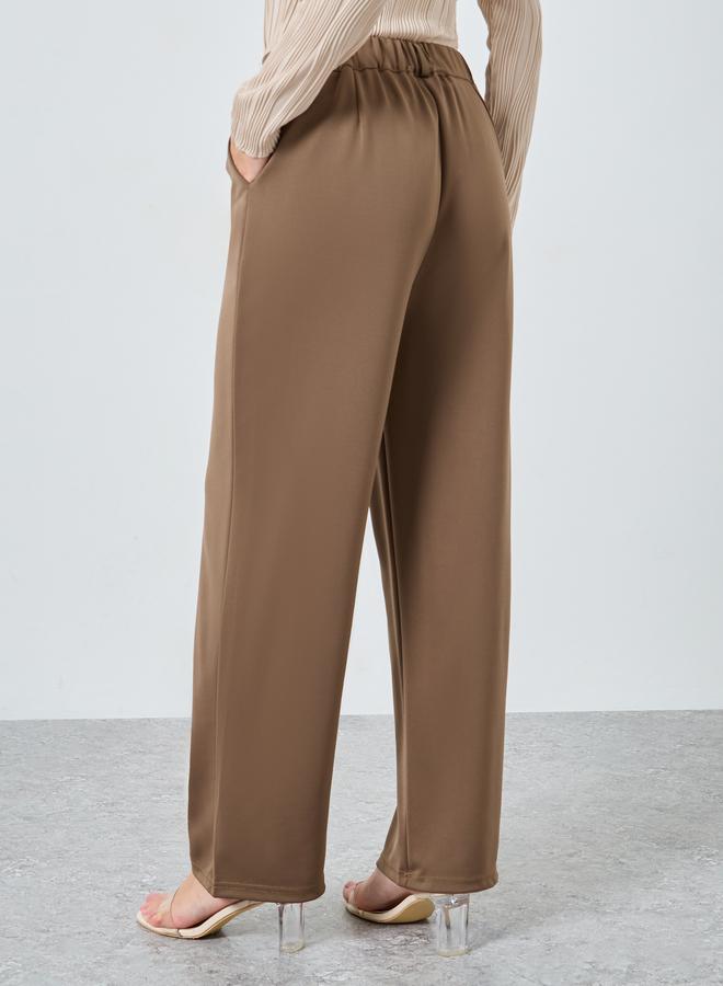 ستايلي بنطال سادة بأرجل واسعة وكسرات - Image 4