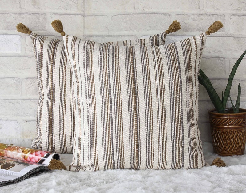 Dekor World 2 Piece Regular Stripe Villa Collection Cushion Cover(Green, Small: 16x16 Inch or 40x40 cm) - Image 5