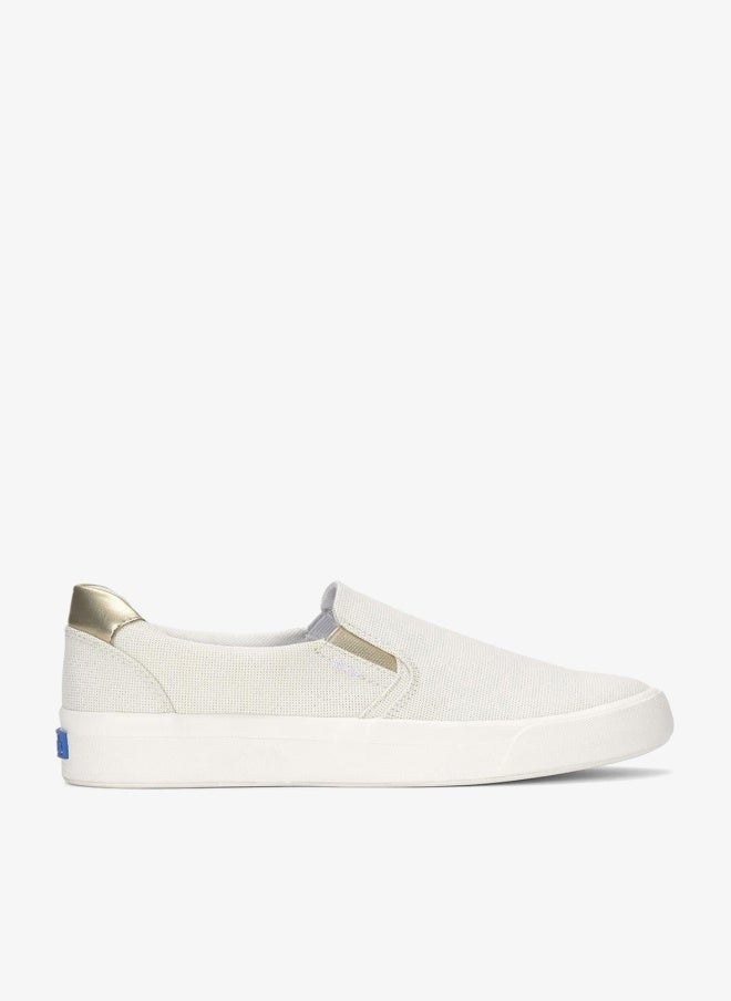 Keds Women's Pursuit Lurex Linen Slip-On Sneaker – Shimmer Detail, Breathable Casual Shoe White - Image 1