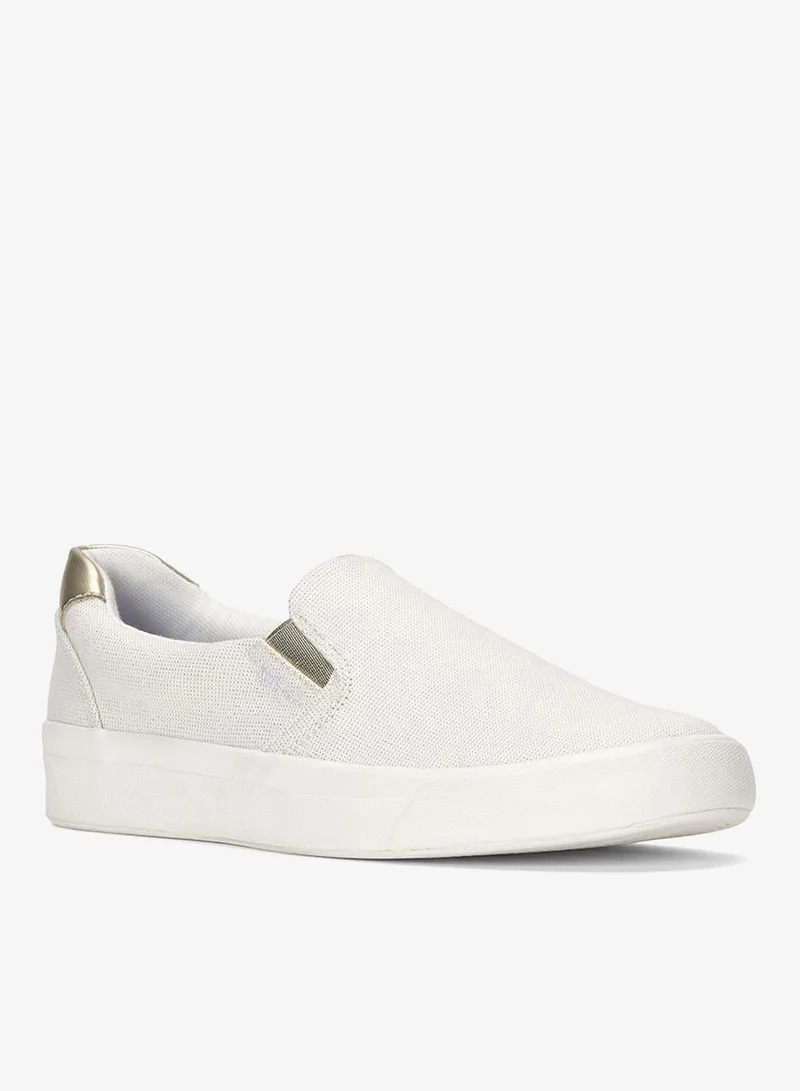 كيدز Keds Women's Pursuit Lurex Linen Slip-On Sneaker – Shimmer Detail, Breathable Casual Shoe White