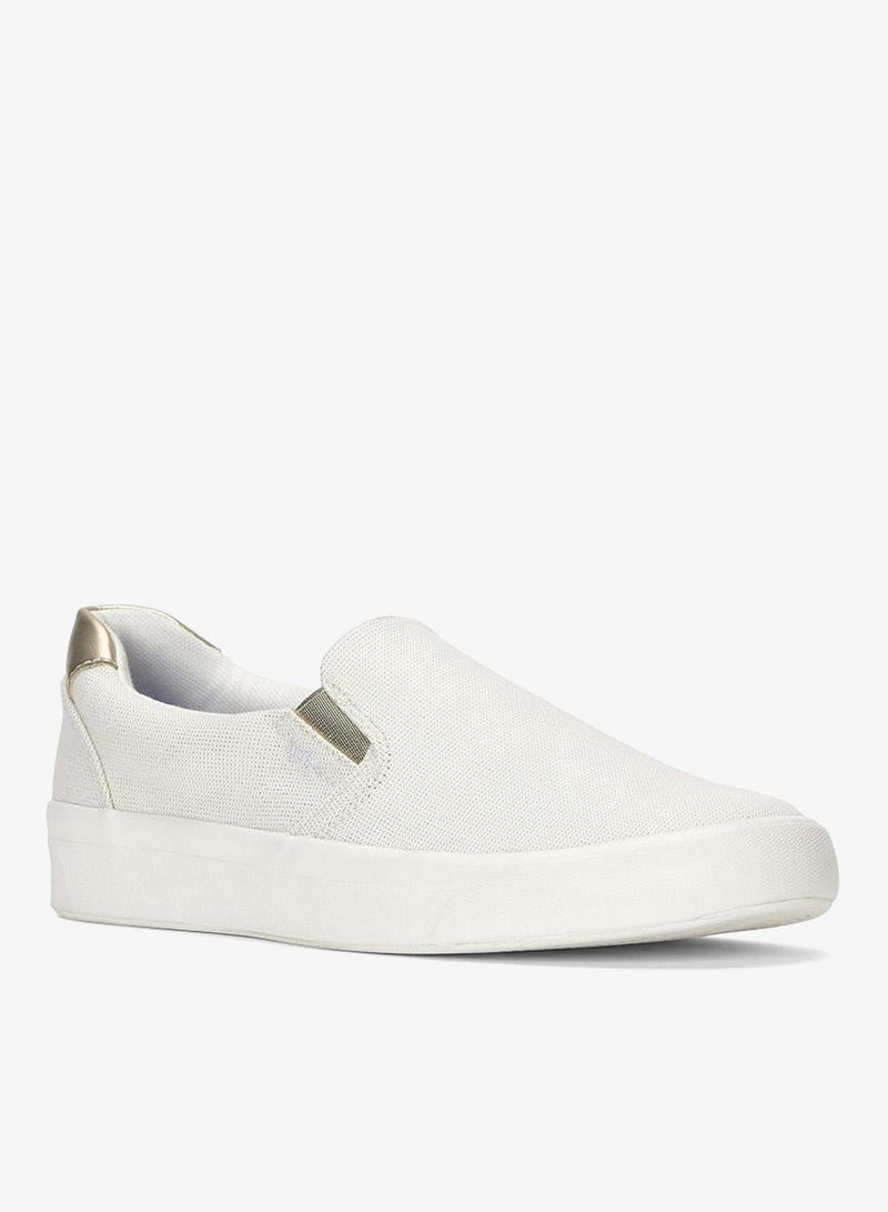 Keds Women's Pursuit Lurex Linen Slip-On Sneaker – Shimmer Detail, Breathable Casual Shoe White - Image 2