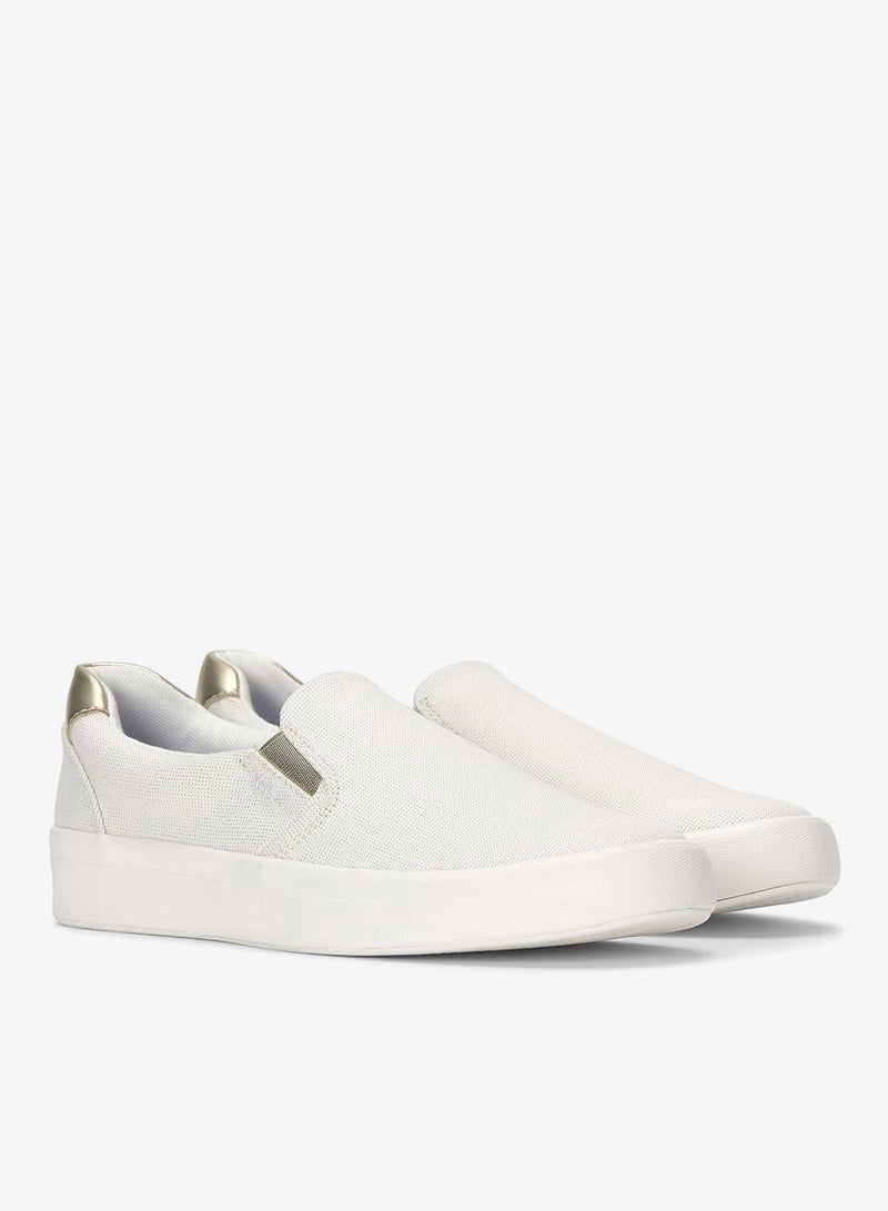 Keds Women's Pursuit Lurex Linen Slip-On Sneaker – Shimmer Detail, Breathable Casual Shoe White - Image 5