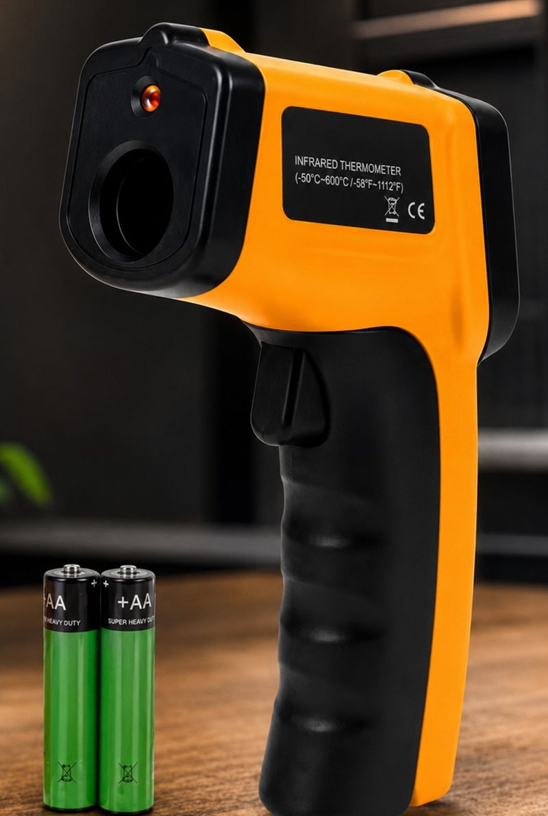 Infrared Thermometer مقياس حرارة بالأشعة تحت الحمراء، مسدس ليزر رقمي لقياس درجة الحرارة بدون تلامس، مثالي للاستخدام في الطهي، وأنظمة التدفئة والتهوية وتكييف الهواء، والسيارات، والتطبيقات الصناعية والمنزلية، بنطاق قياس واسع من -50 درجة مئوية إلى 400 درجة مئوية (-58 درجة فهرنهايت إلى 752 درجة فهرنهايت)، مع إمكانية تعديل معامل الانبعاث، مزود ببطاريتين AAA، رقم الموديل CX6000. - Image 1