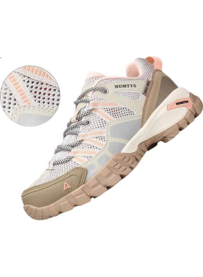 Humtto Summer Mesh Breathable Hiking Shoes Comfortable Anti-Slip Women'S Climbing Shoes Outdoor Mountaineering Shoes Sand/Light Pink Size 39 - Image 1