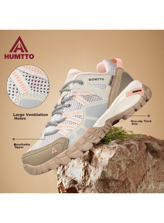 HUMTTO أحذية هامتو الصيفية الشبكية للتنفس للمشي لمسافات طويلة، مريحة، مقاومة للانزلاق، أحذية تسلق نسائية، أحذية تسلق خارجية للتسلق الجبلي، رمل/وردي فاتح، مقاس 39 - Image 1