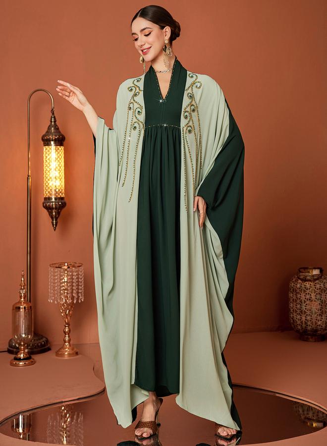 Take Two Styli Women Color Blocked Rhinestone Kimono Sleeve Jalabiya - Image 5