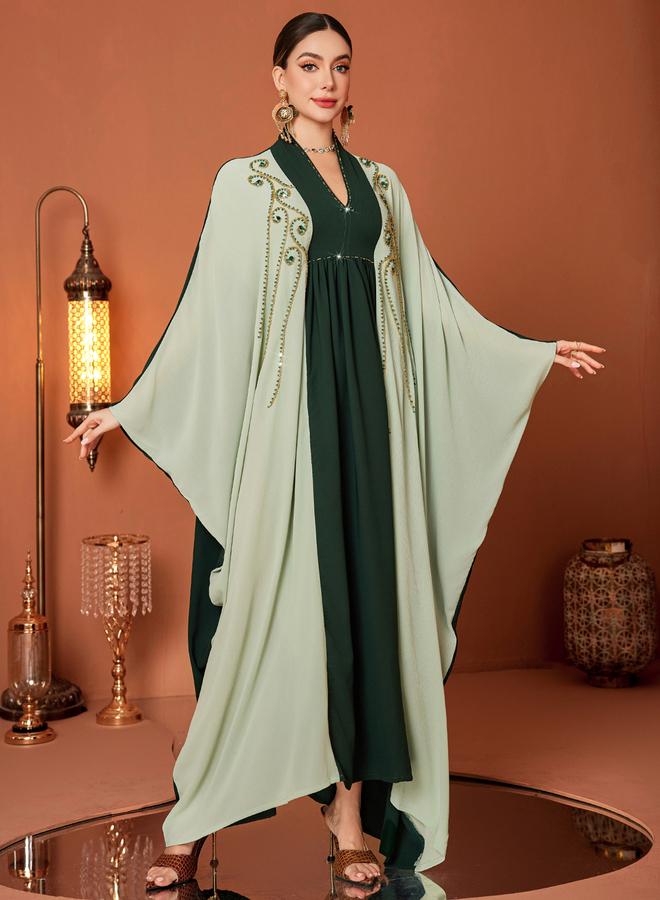 Take Two Styli Women Color Blocked Rhinestone Kimono Sleeve Jalabiya - Image 1
