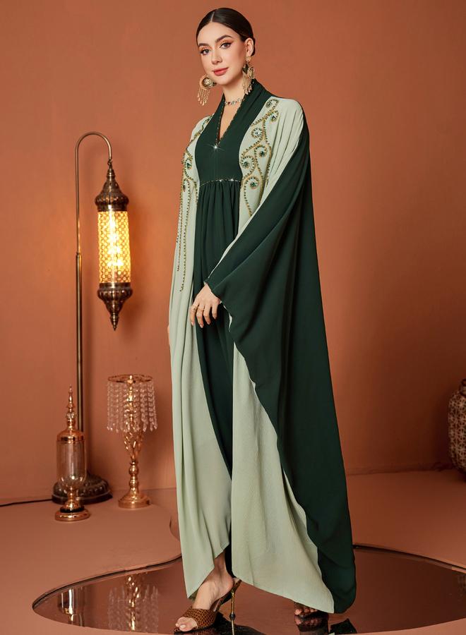 Take Two Styli Women Color Blocked Rhinestone Kimono Sleeve Jalabiya - Image 3
