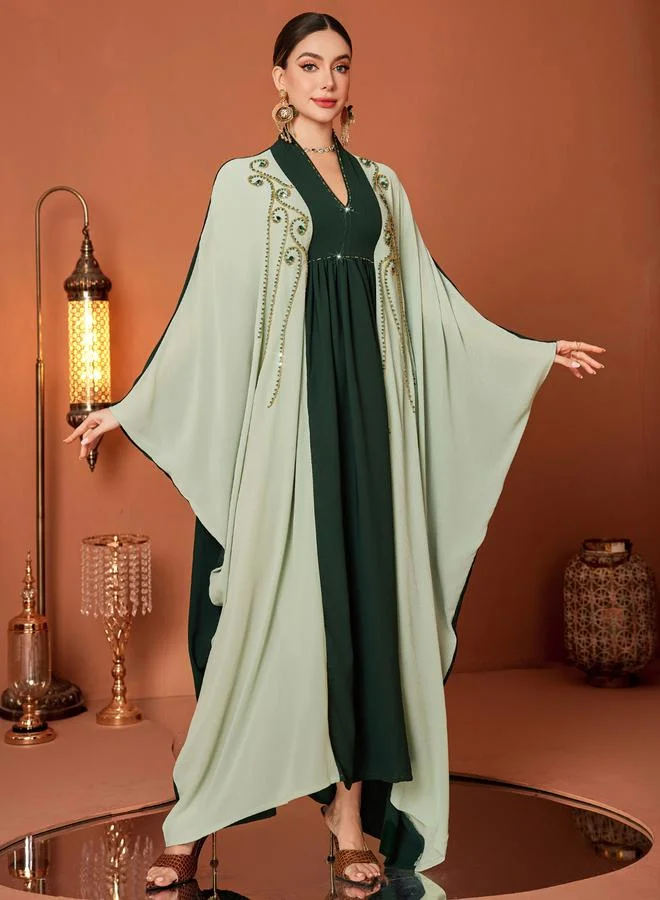 Take Two Women's Colorblocked Rhinestone Embellished Wide Sleeve Jalabiya