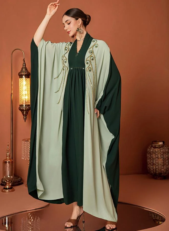 Take Two Women's Colorblocked Rhinestone Embellished Wide Sleeve Jalabiya