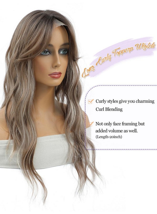 PANEWAY Hair Toppers For Women 20Inch Long Wavy Curly Hair Topper Highlights Brown With Dark Root Clip In Synthetic Wiglets Hair Pieces For Women - Image 3