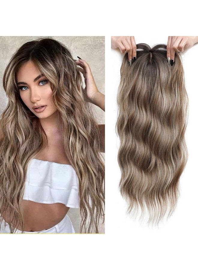 PANEWAY Hair Toppers For Women 20Inch Long Wavy Curly Hair Topper Highlights Brown With Dark Root Clip In Synthetic Wiglets Hair Pieces For Women - Image 1