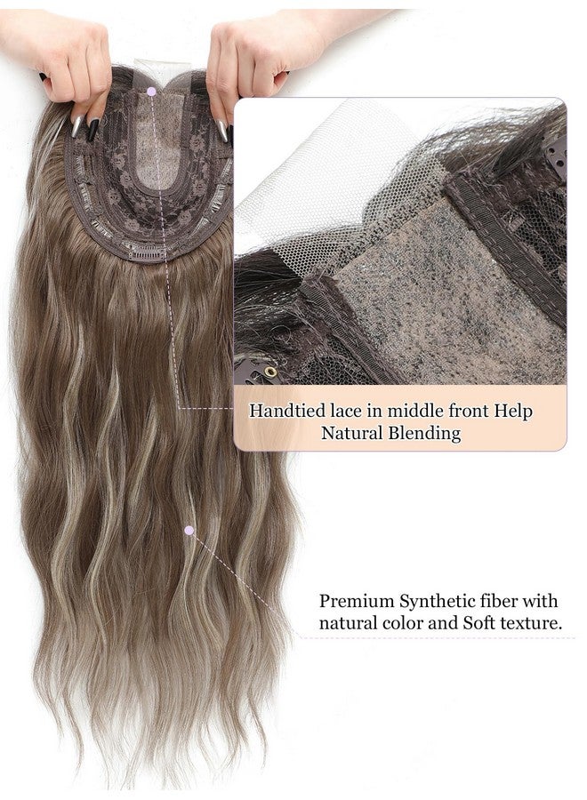 PANEWAY Hair Toppers For Women 20Inch Long Wavy Curly Hair Topper Highlights Brown With Dark Root Clip In Synthetic Wiglets Hair Pieces For Women - Image 2