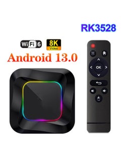 Android 13.0 TV Box,R3 4G RAM 128G ROM RK3528 with Dual 2.4G/5.8G Wifi, BT 5.0+ Quad-Core 64 Bits 4K/8K UHD H.265 Ethernet LAN 3D Set Top TV Box with Wireless Mini Keyboard,