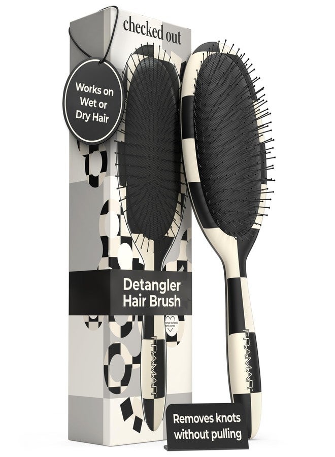 FRAMAR Checkered Print Hair Brush Detangler – Wet Hair Brushes For Women, Womens Hair Brush, Black and White Checkered Hair Accessories, Hairbrush For Women, Cepillos Para Cabello – Detangle Brush - Image 1
