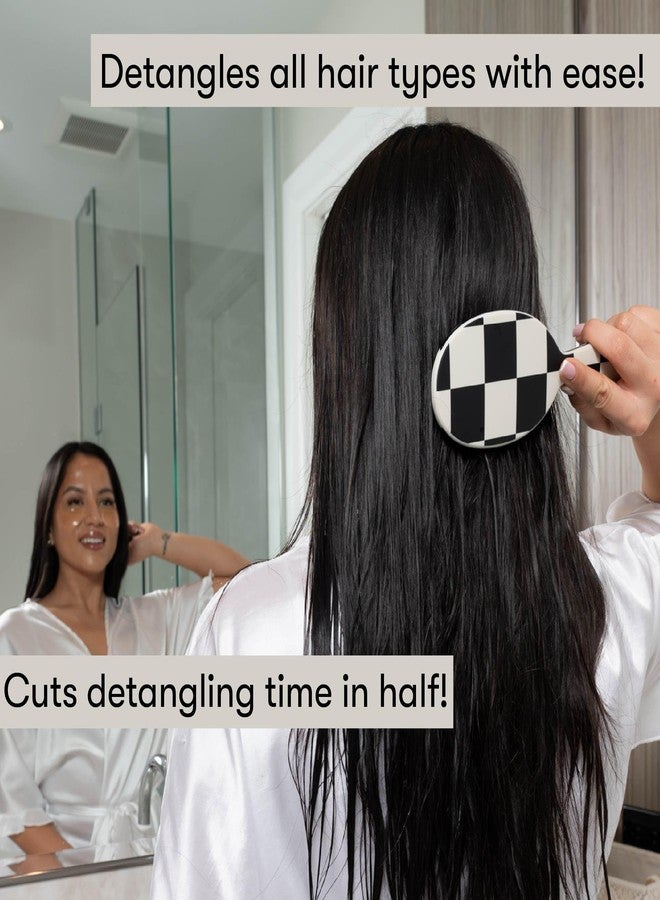 FRAMAR Checkered Print Hair Brush Detangler – Wet Hair Brushes For Women, Womens Hair Brush, Black and White Checkered Hair Accessories, Hairbrush For Women, Cepillos Para Cabello – Detangle Brush - Image 3