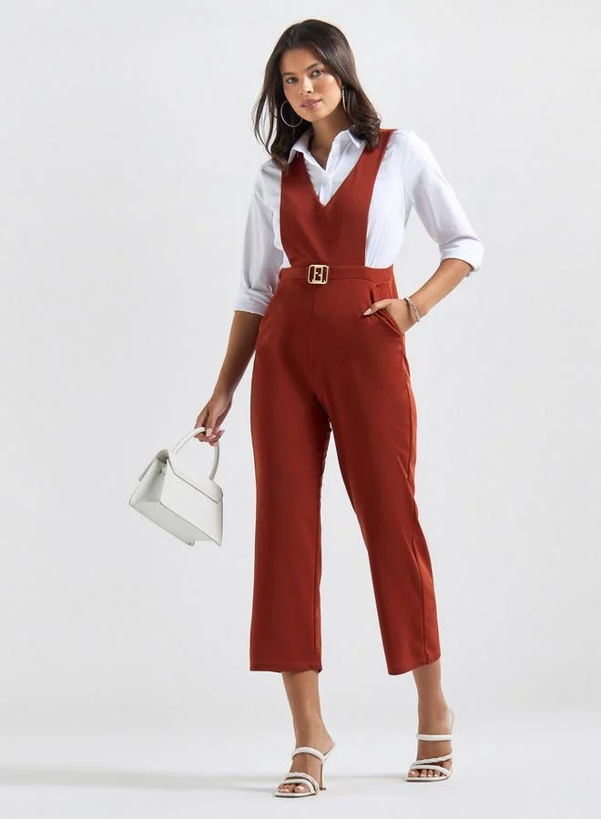 Splash FAV Solid Jumpsuit with V-neck and Pockets