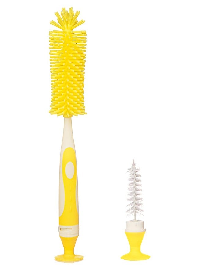 Bubbles 2- in -1 Bristle Baby Feeding Bottle Plastic Cleaning Brush & Nipple Cleaner,Grooved Handle with Suction Base,Easy to Clean Bottle Corners for Narrow Neck&Wide Neck Feeding Bottles (Yellow) - Image 1