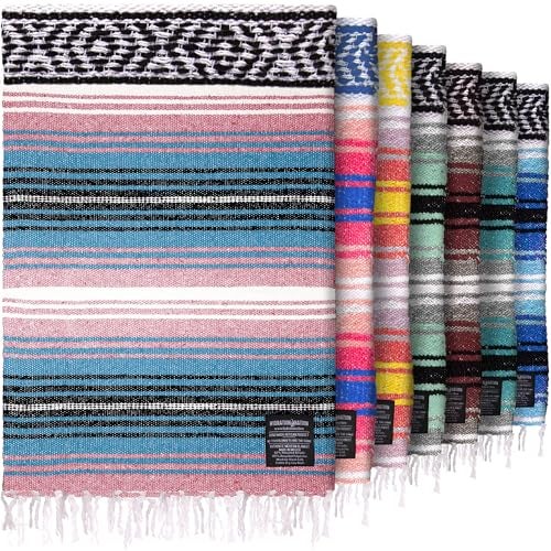 Hydration Nation Authentic Large Handwoven Mexican Striped Throw Blanket Soft Durable EcoFriendly 70x50 Cotton Candy - Image 1