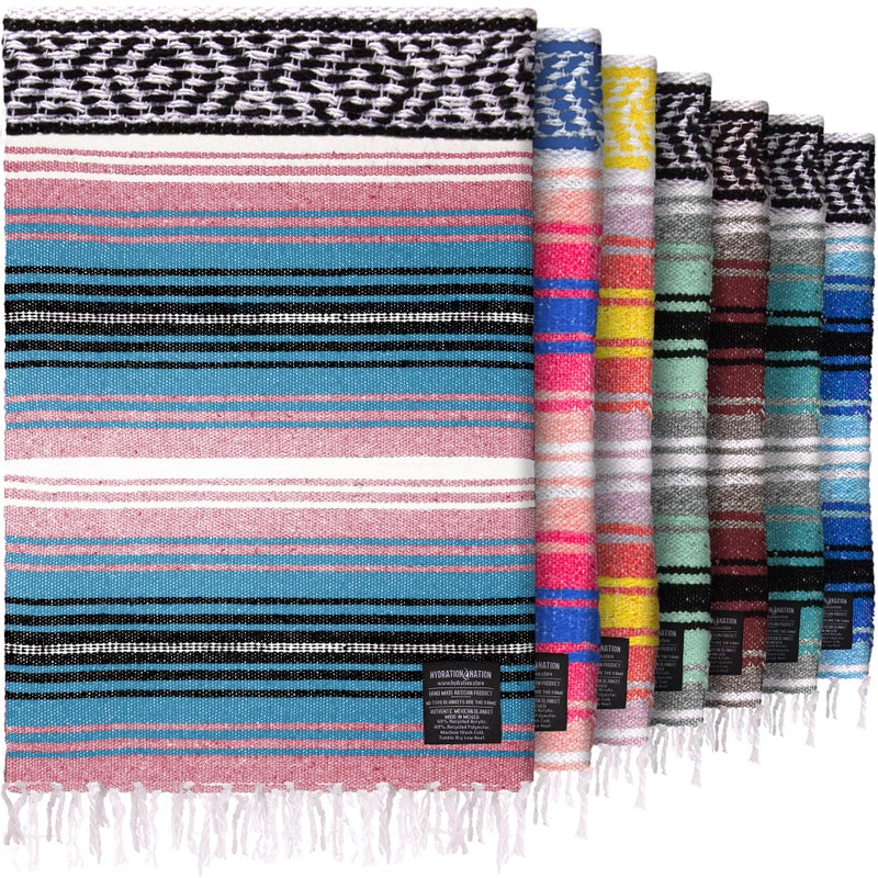 Hydration Nation Authentic Large Handwoven Mexican Striped Throw Blanket Soft Durable EcoFriendly 70x50 Cotton Candy - Image 2