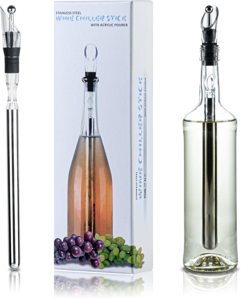 Restaurantware -Bar Lux Wine Chiller Stick Set, 1 Rapid Iceless Wine Chilling Rod - Aerator, Pourer, and Bottle Stopper Included, Unique Gift, Stainless Steel Bottle Cooler Stick - Image 1
