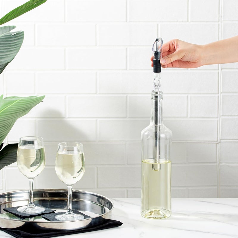 Restaurantware -Bar Lux Wine Chiller Stick Set, 1 Rapid Iceless Wine Chilling Rod - Aerator, Pourer, and Bottle Stopper Included, Unique Gift, Stainless Steel Bottle Cooler Stick - Image 5