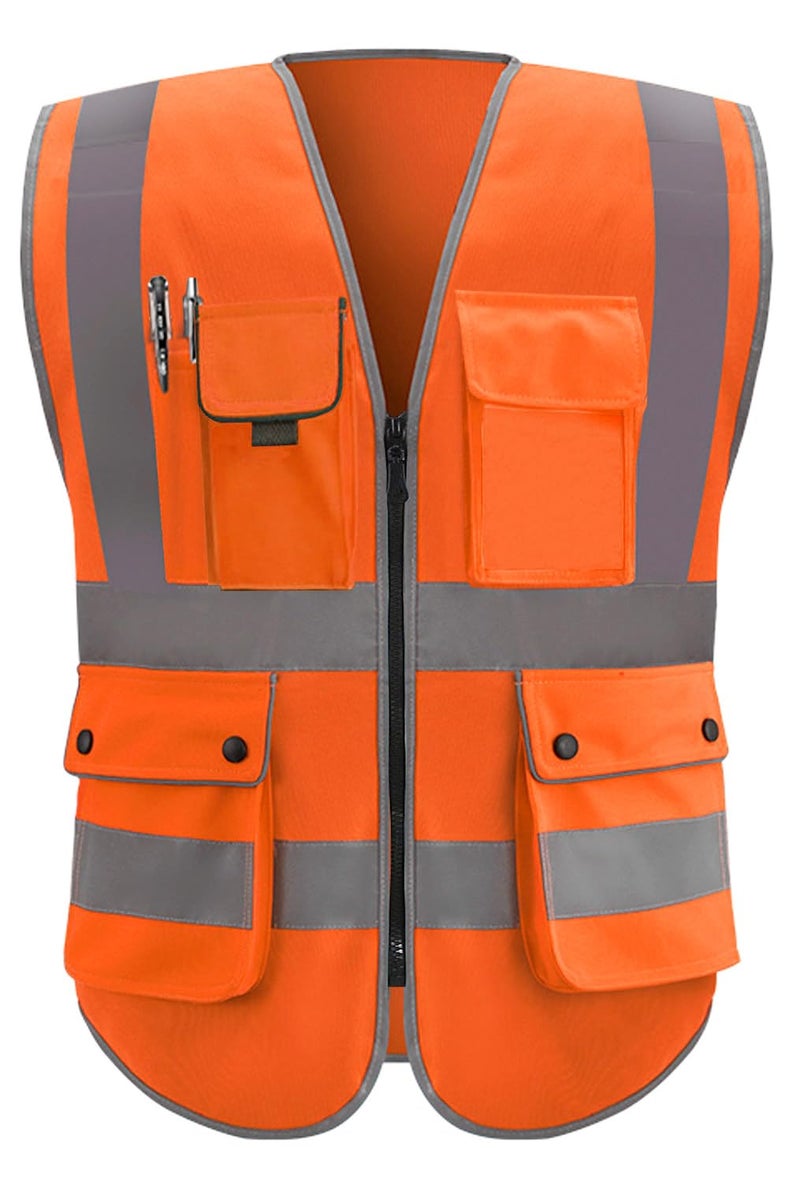 XIAKE 8 Pockets High Visibility Class 2 Reflective Safety Vest for Men & Women Meets ANSI Standards(Small,Orange) - Image 3