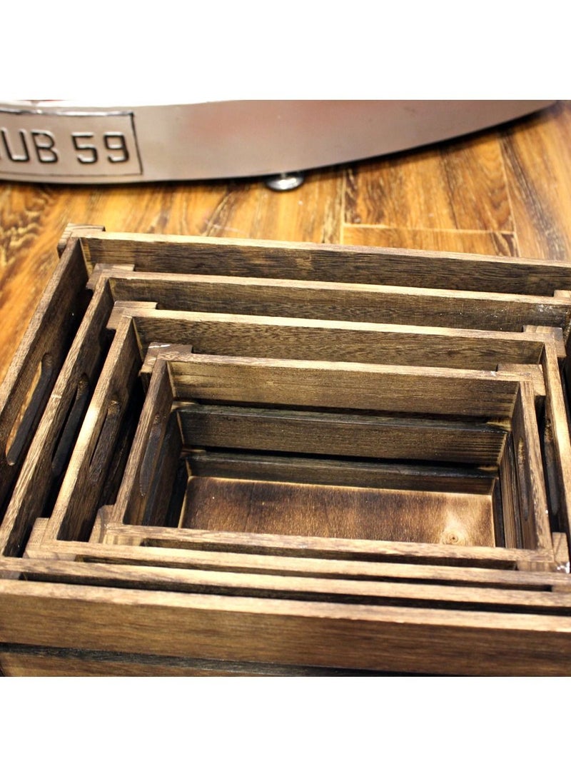 مجموعة من 4 صناديق تخزين خشبية مع مقابض ، صناديق تخزين خشبية مزخرفة ، صناديق تخزين خشبية على طراز المزرعة الريفية للتخزين وعرض الصناديق الخشبية المزخرفة للمنزل - Image 4