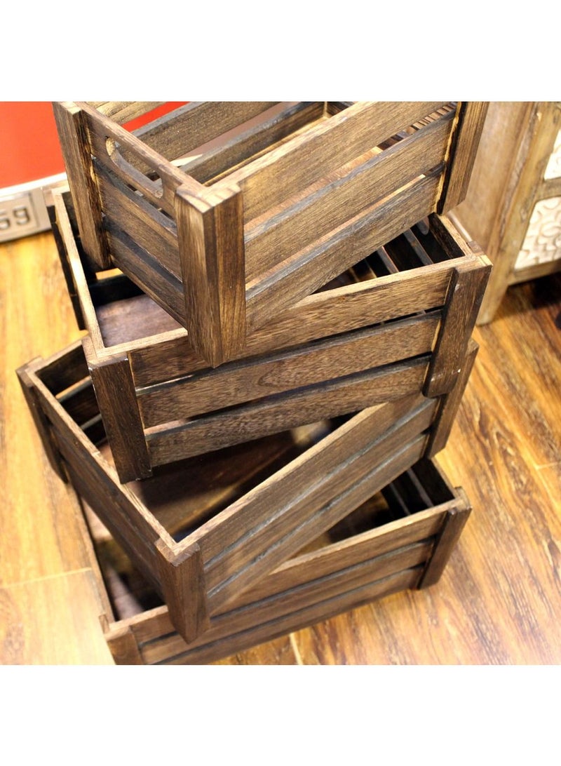 مجموعة من 4 صناديق تخزين خشبية مع مقابض ، صناديق تخزين خشبية مزخرفة ، صناديق تخزين خشبية على طراز المزرعة الريفية للتخزين وعرض الصناديق الخشبية المزخرفة للمنزل - Image 2