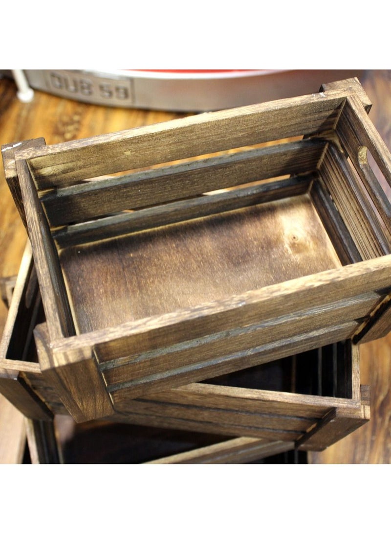 مجموعة من 4 صناديق تخزين خشبية مع مقابض ، صناديق تخزين خشبية مزخرفة ، صناديق تخزين خشبية على طراز المزرعة الريفية للتخزين وعرض الصناديق الخشبية المزخرفة للمنزل - Image 3