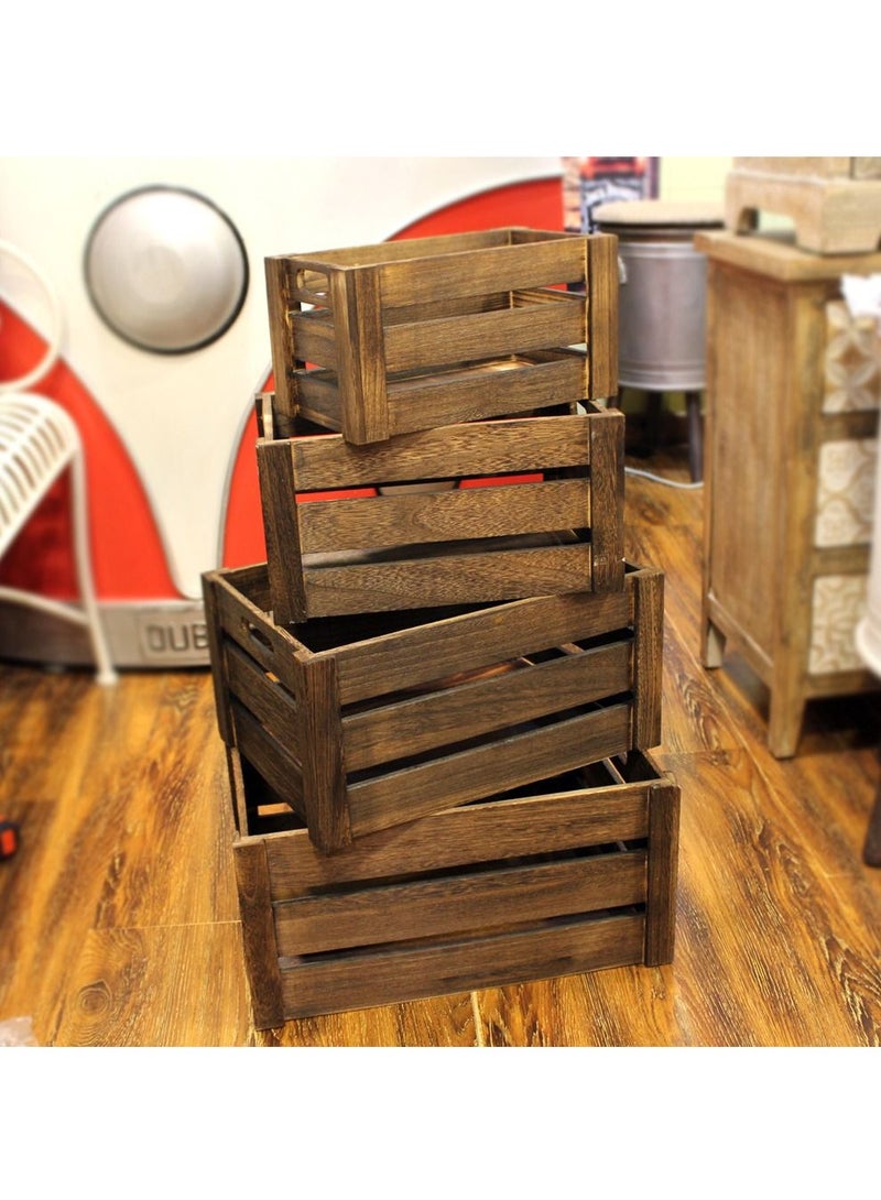 مجموعة من 4 صناديق تخزين خشبية مع مقابض ، صناديق تخزين خشبية مزخرفة ، صناديق تخزين خشبية على طراز المزرعة الريفية للتخزين وعرض الصناديق الخشبية المزخرفة للمنزل - Image 1