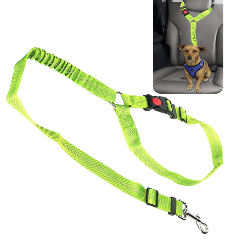 Pet Seat Belt: Fluorescent Green High-quality Nylon Strap - Anti-chew Adjustable Headrest Dog Safety Belt for Car Travel Outdoor Dog Walking - Image 3