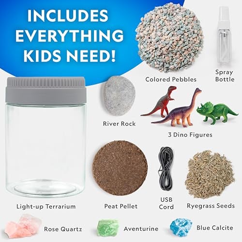 Blue Marble National Geographic Dinosaur Terrarium Kit for Kids – Multicolor Light-Up Terrarium, Build a Dino Habitat with Real Plants & More, Science Kit, Dinosaur Toys for Kids - Image 5