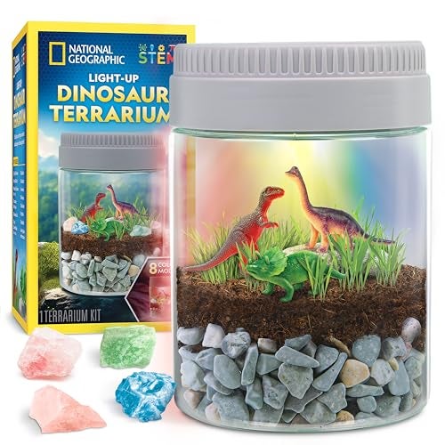 Blue Marble National Geographic Dinosaur Terrarium Kit for Kids – Multicolor Light-Up Terrarium, Build a Dino Habitat with Real Plants & More, Science Kit, Dinosaur Toys for Kids - Image 1