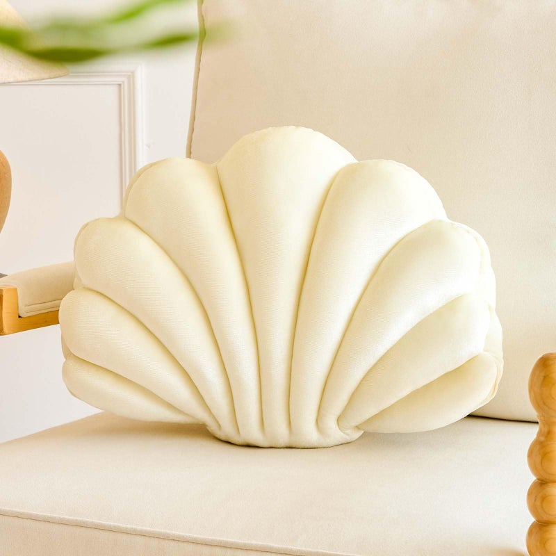 Lfsaaj Cream Seashell Throw Pillows Shell Shaped Throw Pillows 18 Inch Soft Velvet Home Decorative Pillow Plush Cushion for Bed Couch Living Sofa Room Decor Accent Throw Pillow - Image 2