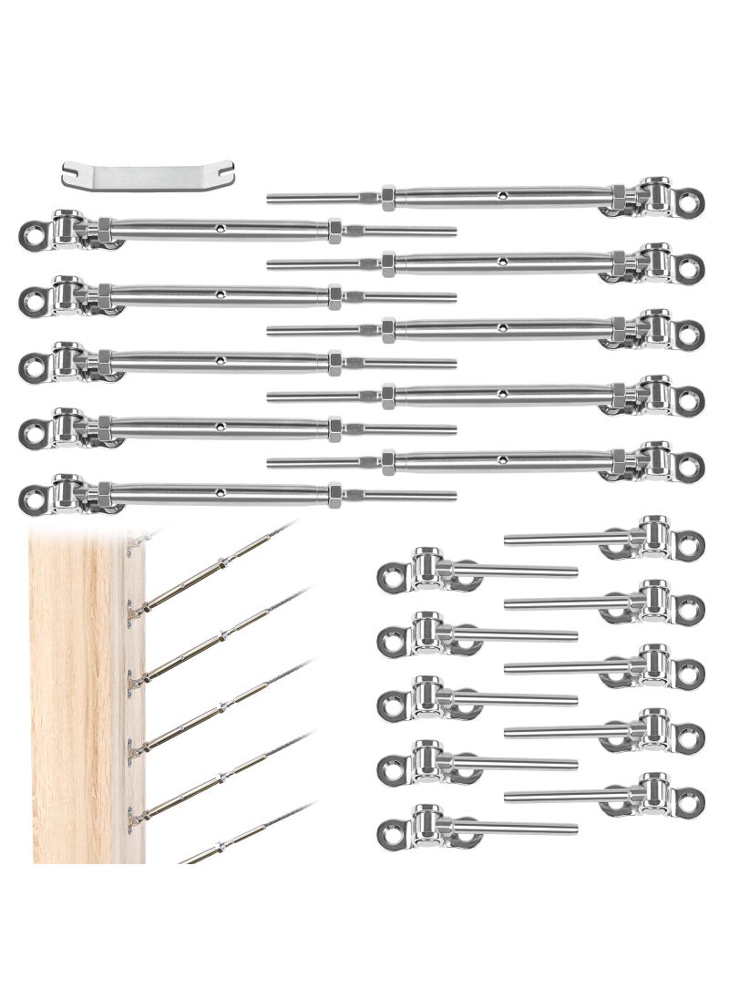 Muzata Muzata 10 Pairs 1/8" Cable Railing Hardware Kit Swage Toggle Turnbuckle for Wood Post T316 Stainless Steel Deck Cable Railing System Angle 180° Adjustable Stairs 20 Pack CK07  - Image 1