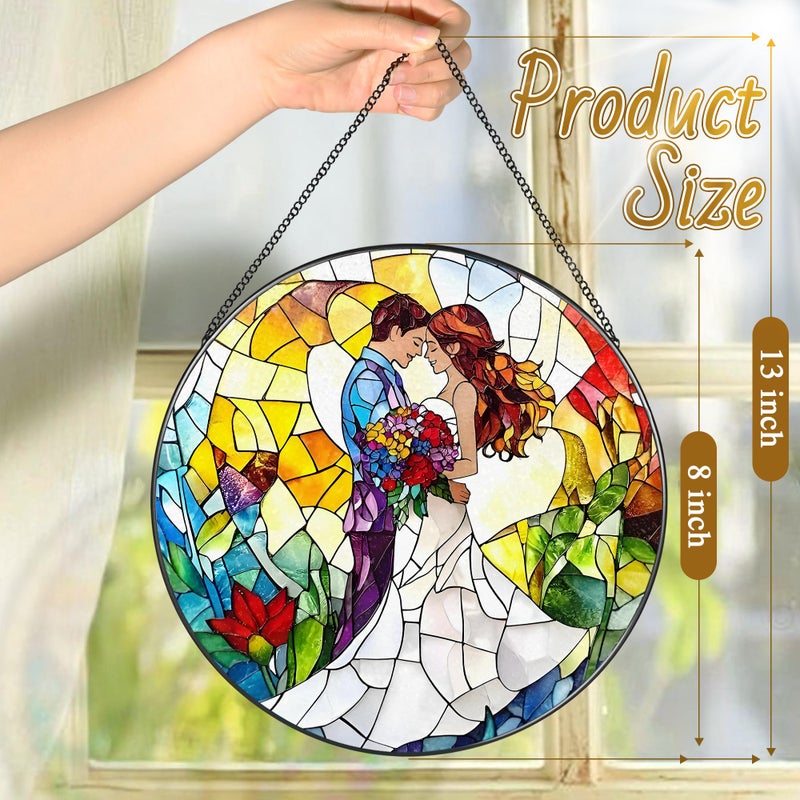 LAOWEIKI 8'' Romantic Couple Wedding Sun Catcher Ornament, Stained Glass Window Hanging, Suncatchers for Windows Hanging Ornaments, Window Decor | Ideal Gift, Wedding Gift, Gifts for Couple & Newlywed - Image 4