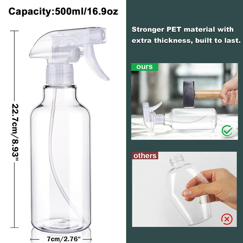 Hethyo Spray Bottles 16.9oz Plastic Spray Bottle for Hair Mist/Stream Heavy Duty Empty Spray Bottles for Cleaning Solutions, Plants (16.9oz-Clear) - Image 5