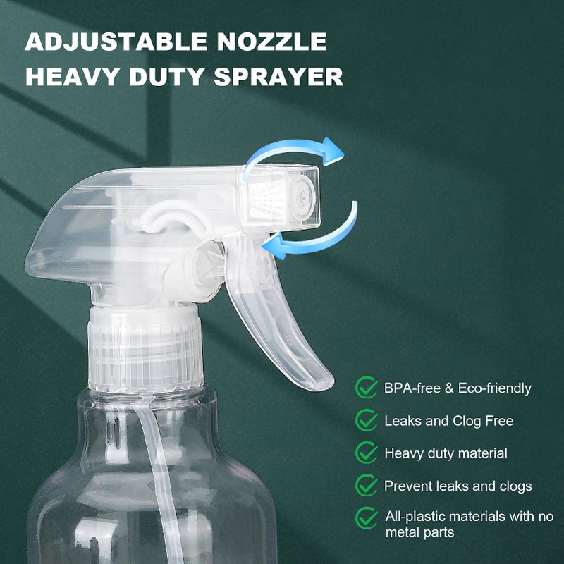 Hethyo Spray Bottles 16.9oz Plastic Spray Bottle for Hair Mist/Stream Heavy Duty Empty Spray Bottles for Cleaning Solutions, Plants (16.9oz-Clear) - Image 2