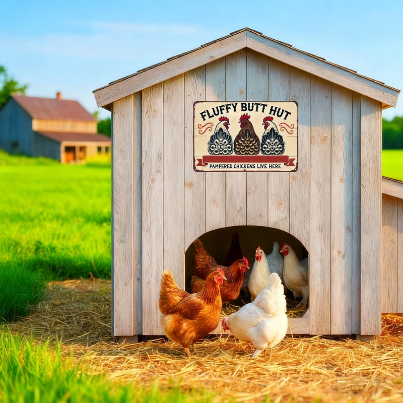 Funnysign Vintage Fluffy Butt Hut Pampered Chickens Live Here Chicken Tin Sign for Chicken Coop Farm Kitchen Garden Yard Decor 8x12 inch (3940) - Image 4