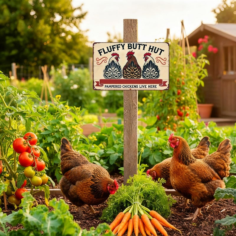 Funnysign Vintage Fluffy Butt Hut Pampered Chickens Live Here Chicken Tin Sign for Chicken Coop Farm Kitchen Garden Yard Decor 8x12 inch (3940) - Image 5