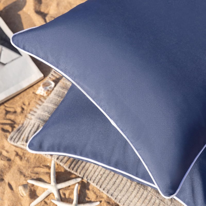 Phantoscope Pack of 2 Outdoor Waterproof Throw Pillow Covers Decorative Square Outdoor Pillows Cushion Case Patio Pillows for Couch Tent Sunbrella (18''x18'', Dark Blue) - Image 2
