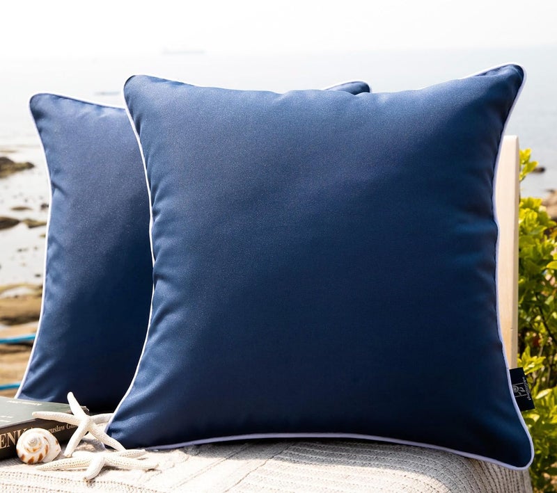 Phantoscope Pack of 2 Outdoor Waterproof Throw Pillow Covers Decorative Square Outdoor Pillows Cushion Case Patio Pillows for Couch Tent Sunbrella (18''x18'', Dark Blue) - Image 1