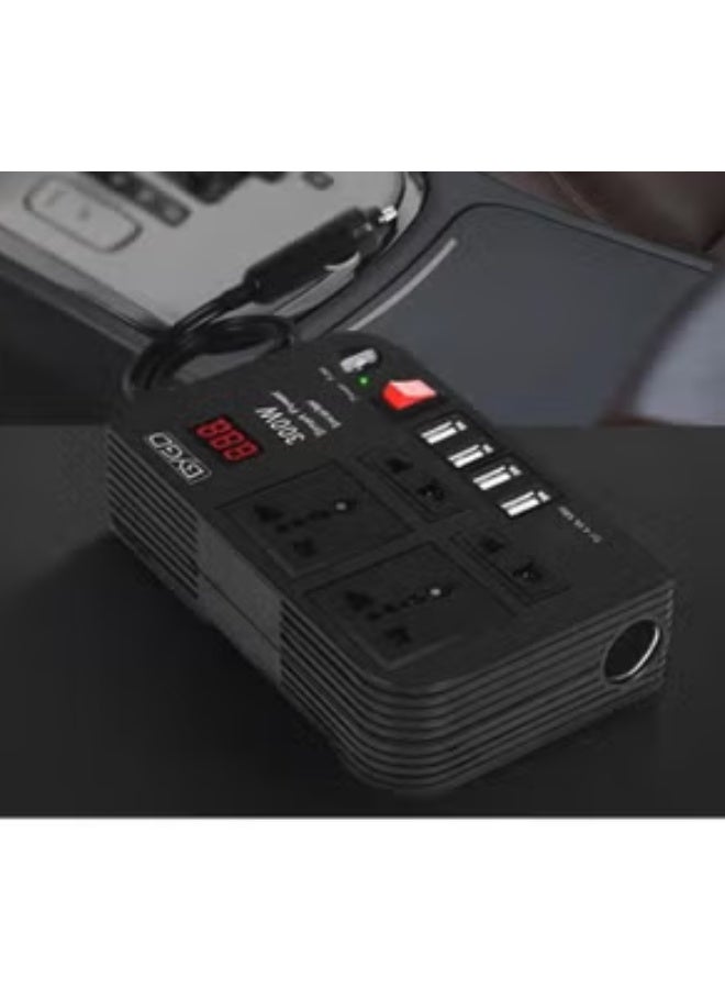 محول طاقة السيارة 300 واط - محول DC 12V إلى 220V AC مع شاشة LED، 4 منافذ USB، 4 مآخذ شحن، موجة جيبية نقية - شاحن محمول للسيارات والشاحنات والمركبات الترفيهية - مثالي لشحن أجهزة الكمبيوتر المحمولة والهواتف والأجهزة - Image 1