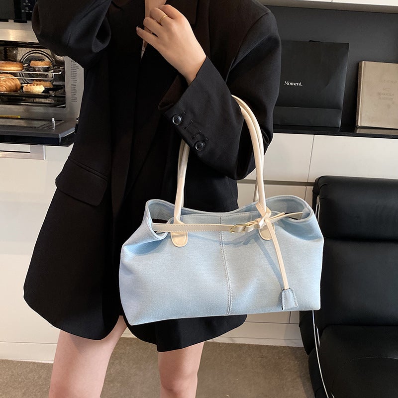 Denim Handbag Underarm Bag Women'S Fashion Portable Tote Bag Large Capacity Shoulder Bag - Image 3