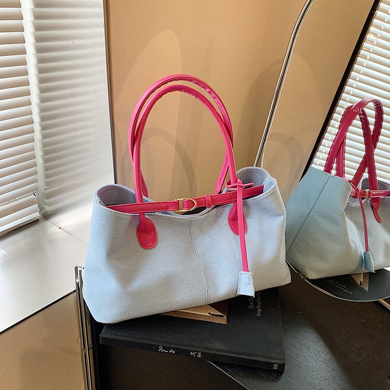 Denim Handbag Underarm Bag Women'S Fashion Portable Tote Bag Large Capacity Shoulder Bag - Image 2