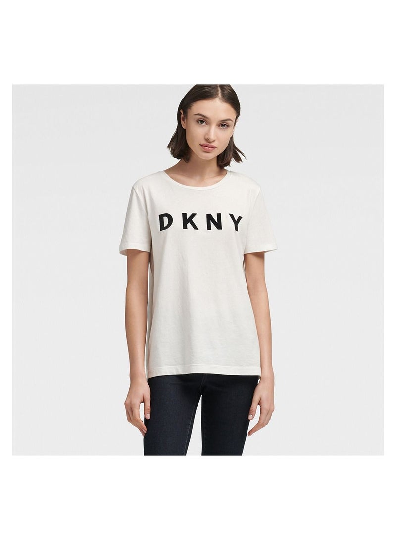 DKNY DKNY SPORTSWEAR Women's Missy W3276cna, S/S Logo Tee XL - White
