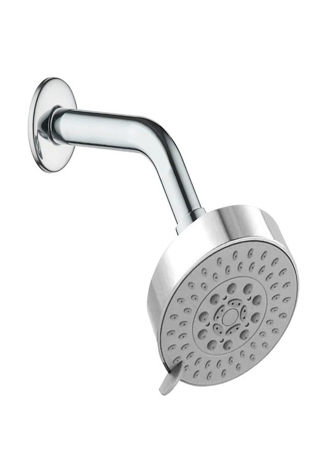 Houza Round Shower Head for Bathroom - 4 Inch Head with 7-Inch Wall Arm, 3-Spray Water Flow Options, Chrome Finish & Simple Setup - Image 1
